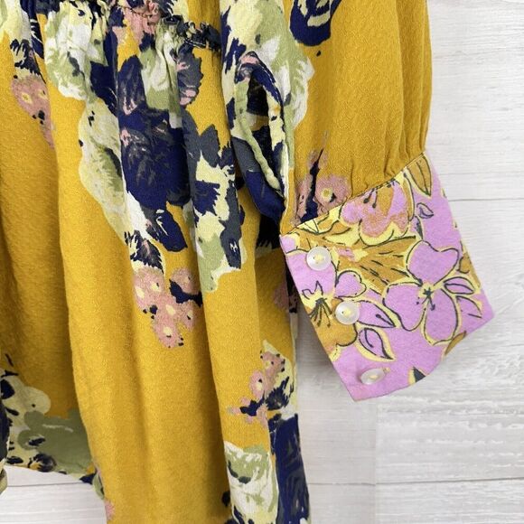 Free People Top Size S Brunch A Bunch Floral Tunic Blouse Yellow Oversized - Picture 8 of 14